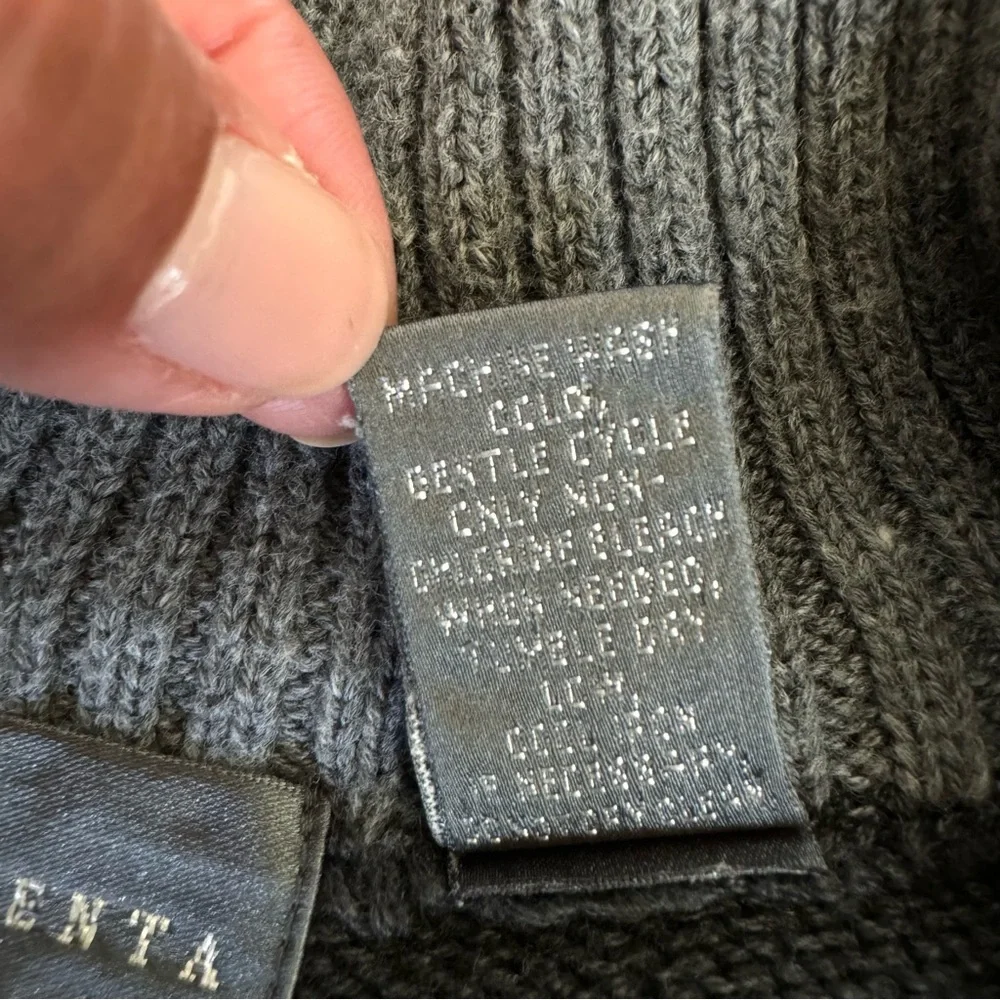 Oscar de la Renta Funnel Mock Neck Button Front Cardigan Academia Gray Sz M